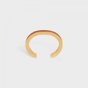 Bracelets Celine Formes Simples Cuir Cuff In Brass With Gold Finish And Calfskin Doré Marron | CL-592214