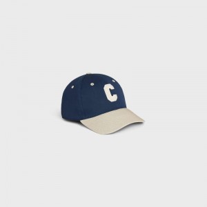 Casquette Celine Initial Baseball In Coton Bleu Marine Beige | CL-591700