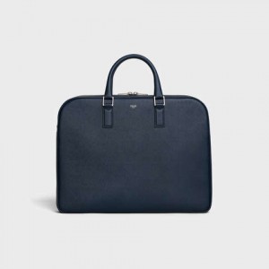 Sacs D'affaires Celine Medium Briefcase In Grained Calfskin Bleu Marine Bleu | CL-591828
