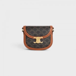 Triomphe Celine Besace Clea In Tela And Calfskin Marron | CL-593219